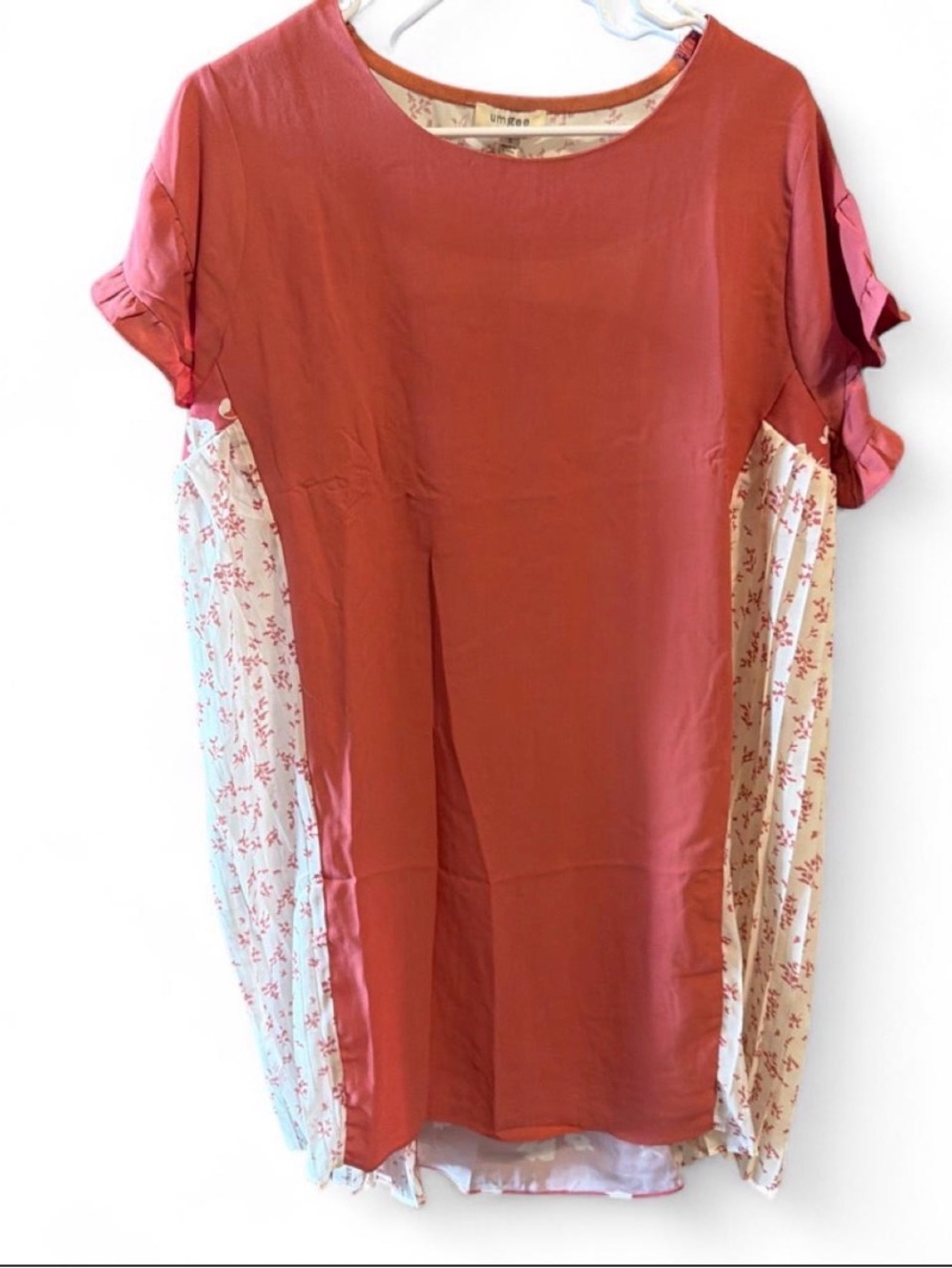 Umgee Rust Pink Mixed-Panel Midi Dress with Cream Floral Panels